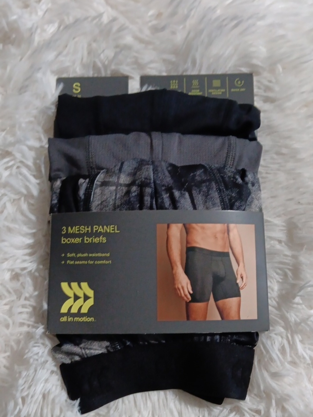 all in motion Men's 3-Pack Mesh Panel Boxer Briefs - Black & Gray